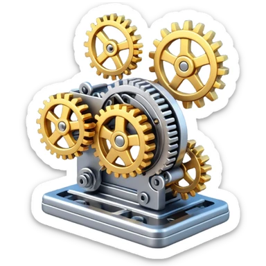 A 3D emoji in iOS emoji aesthetic style of a mechanical device with gears and springs, symbolizing a triggered trap or mechanism. sticker