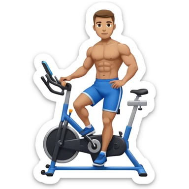 buff guy blue shorts black stationary bike sticker