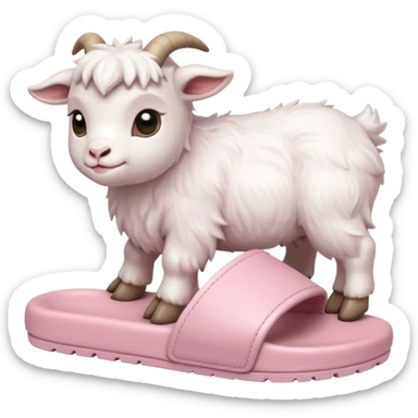 an all white lofi baby goat emoji wearing monochromatic pastel pink chunky slides sticker
