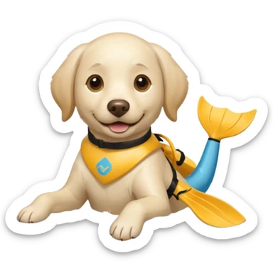 White labrador with snorkel and swimming fins sticker