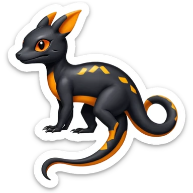A black Salandit-Umbreon-newt-hybrid-Fakémon-creature with orange belly sticker