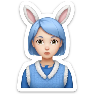 make a girl hair short and wear bunny skin pale ok and wear Sweater vests blue and make little bit a younger sticker