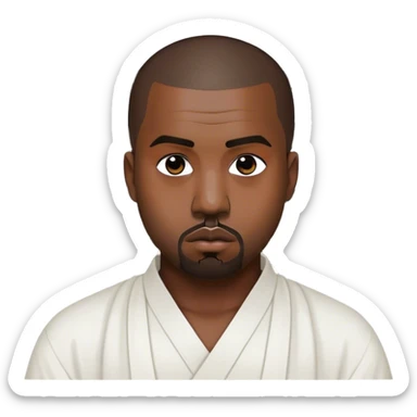 Kanye west with a black swastika the Buddhism symbol  on a white shirt sticker
