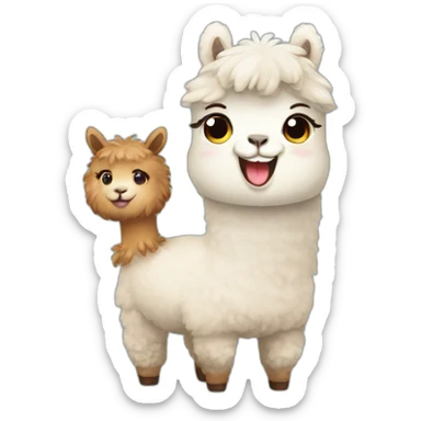 Happy alpaca with cute girl sticker