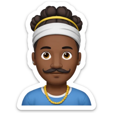 single big bun hair man and mustache and face tattoos very heavy and headband sticker