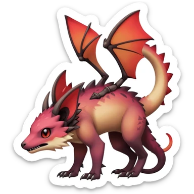 Gothic reddish Dark bright warm-gradient edgy exotic anthropomorphic painted Fakémon-Pokémon-Trico-Vernid-creature sticker