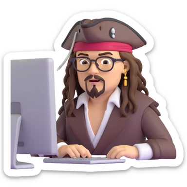 Captain Jack Sparrow as a serious coder sticker