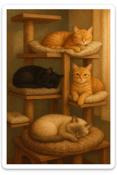 cats relaxing in a vertical playhouse sticker