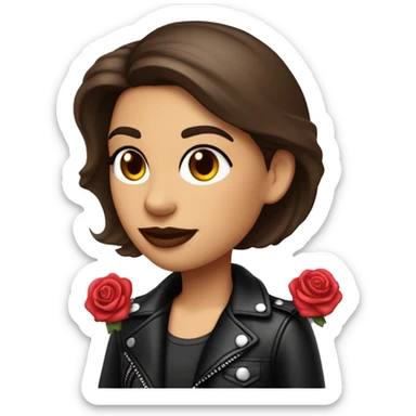personnage brune au cheveux au carré sur une harley davinson avec une rose rouge sticker
