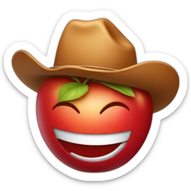smiling red apple wearing a cowboy hat sticker