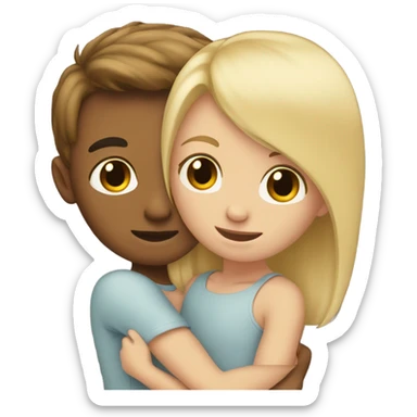 girl with blonde hair hugging a boy with brown hair  sticker