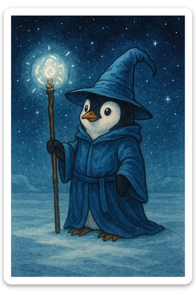 A penguin wizard sticker