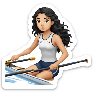 girl with long black wavy hair rowing in Olympic rowing sport, side view sticker