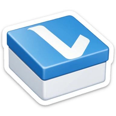 Blue box with a white check mark in the middle of the blue box that is a little bit tilted to the right and its 2d sticker