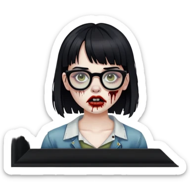 Uma garota zumbi com piercing no septo franja preta e óculos de armação quadrada sticker