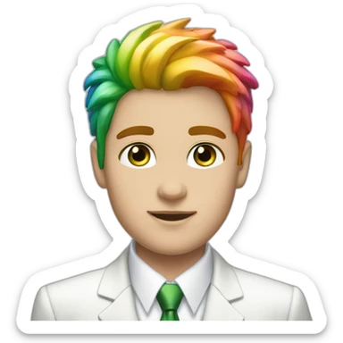 Posh-boy-with-white-suit-and-green-eyes-and-rainbow-unicorn-hair sticker