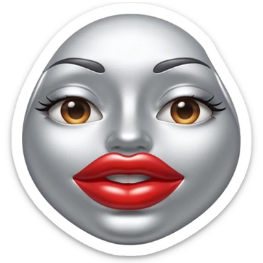 A seductive pair of slightly parted lips emoji made of liquid silver chrome, smooth glossy metallic surface, soft sensual curves, subtle reflections, luxury sexy aesthetic, minimal iOS emoji style, centered composition, clean white background, soft studio lighting, no text sticker