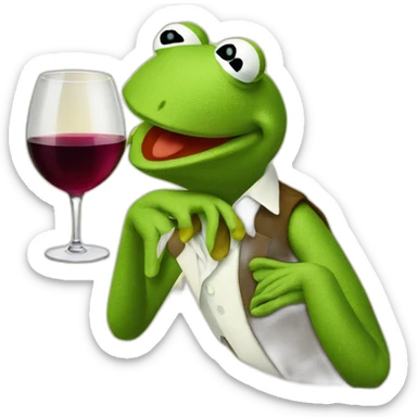 kermit frog drinking big glas of wine sticker