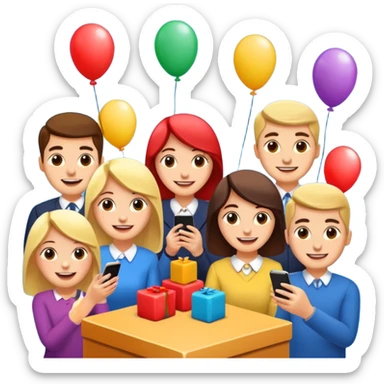 Party quiz with happy people no phone writing blocks sticker