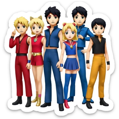 Icon for Anime Collage: Vibrant close-up collage Characters from Cowboy Bebop, Naruto, Bishoujo Senshi Sailor Moon and Kimetsu no Yaiba, each in their iconic poses and vibrant outfits, blended together with dynamic backgrounds. Transparent background. sticker