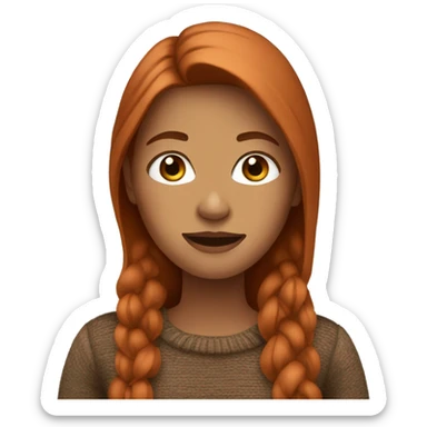 Woman with long copper hair wearing a brown sweater  sticker