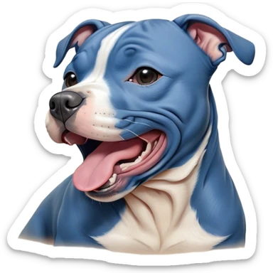 Cinematic Cute Yawning Blue Staffordshire Bull Terrier Portrait Emoji, Head tilted slightly with a dramatic, wide-open yawn, showcasing a smooth blue Fur with a refined texture, floppy ears slightly drooping, round dark eyes barely open in drowsy contentment, Simplified yet irresistibly adorable features, highly detailed, glowing with a soft, cozy glow, high shine, relaxed yet expressive, stylized with a touch of whimsy, bright and endearing, soft glowing outline, capturing the essence of a sleepy yet affectionate guardian, so drowsy it feels like it could stretch right out of the screen and curl up for a nap! sticker