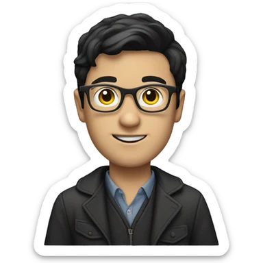 White boy with black hair with glasses dressed as a journalist  sticker