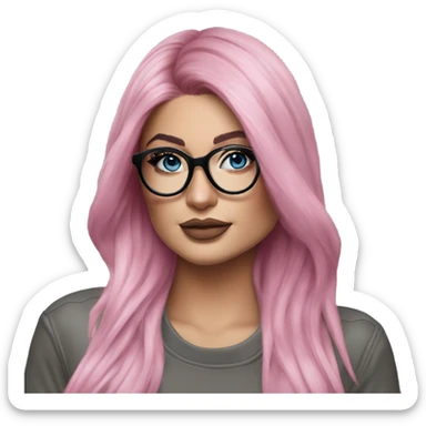 Photo Realistic kylie jenner stylish pink hair BLUE eyes and glasses posing  sticker