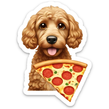 Cockapoo with pizza sticker