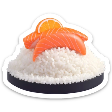 a piece of sushi with orange fish salmon on top of white rice, 3D style, realistic, detailed, natural texture sticker