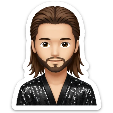 Tom Kaulitz with long brown hair, black sequin outfit  sticker