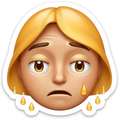 Apple-style emoji illustration of a person sweating, overheated face with sweat drops, half-closed exhausted eyes, annoyed or angry expression, soft 3D emoji style, smooth gradients, rounded shapes, centered composition. sticker