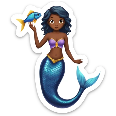 full body black mermaid with dark skin and fish tail sticker