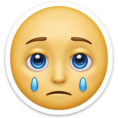 A regular, simple, yellow  skin, round face emoji looking straight at me not smilling, just staring with a blue and almost clear looking tear rolling down its cheek sticker
