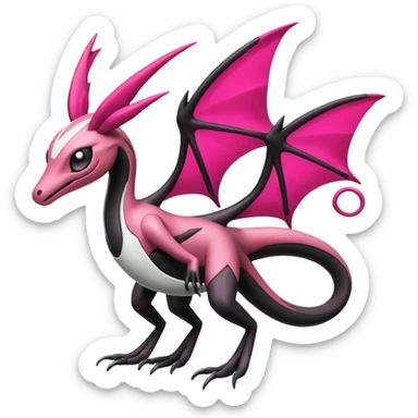 Magenta, black and white Meloetta-Flygon-Gorebyss-Salazzle-Pokémon-Fakémon-creature-fusion-hybrid sticker