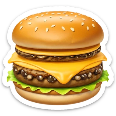 mushroom burger object icon, sauteed mushrooms, beef patty, melted cheese, sesame bun, 3D cartoon, mobile game icon style, clean background, no text, no watermark
 sticker