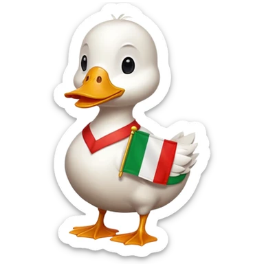 A cartoon duck wearing an Italian flag sticker