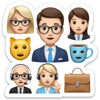 6 icons in a 2×3 grid, soft 3D emoji style, pastel colors, equal spacing, white background:
1) speech bubble
2) theatre masks
3) dynamic stopwatch
4) house + coffee + shopping bag
5) English gentleman
6) female support agent with headset
 sticker