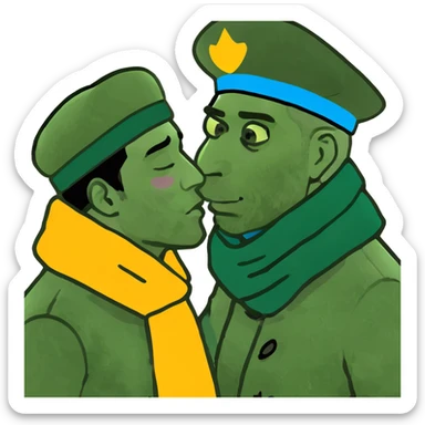 Feminine guy kissing big Russian man sticker