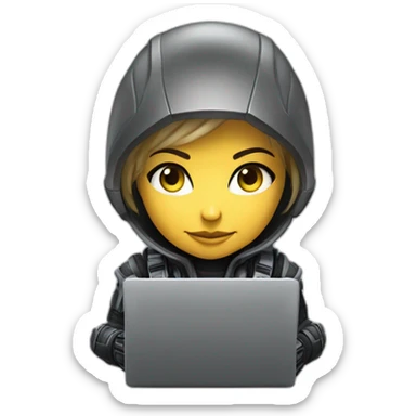 Girl developer behind his laptop with this style : Crytek Crysis Video game with nanosuit character hacker themed character sticker