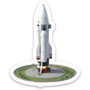 birds eye view of rocket landing pad with rocket on sticker