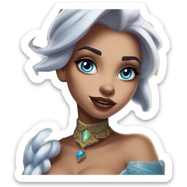 Warcraft gem collecting Elsa in Uncle Scrooge style, oil paint, mysterious eyes, intricate lips, masterpiece pose, odd perspective, beautiful, desirable, logical sticker