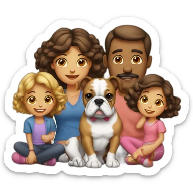 father-mother-two-daughters-bulldog-dog-black sticker