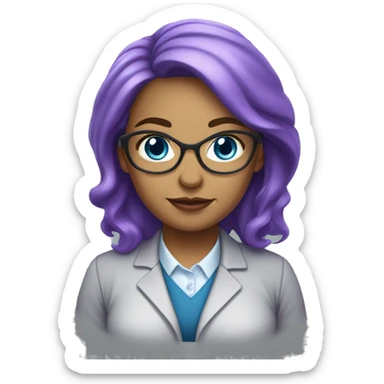 female science teacher with purple hair light complexion and blue eyes. slightly fat sticker