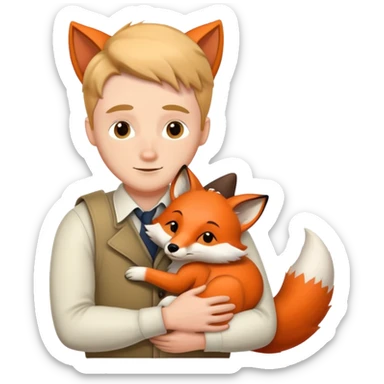 white male hugging a fox sticker