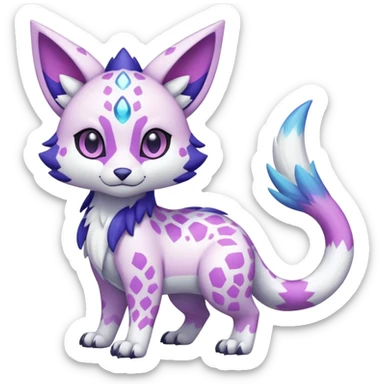 Shiny Pastel Bright Light Patterned Snowy Gorgeous Cute Realistic Beautiful Pretty Elemental White with Violet and Indigo and pink markings Trico-Liepard-Zangoose-Pokémon-Digimon-Fakémon-fusion-hybrid-creature sticker