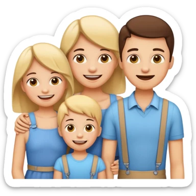 a family group: mother and kids, all wearing braces, cute emoji style sticker