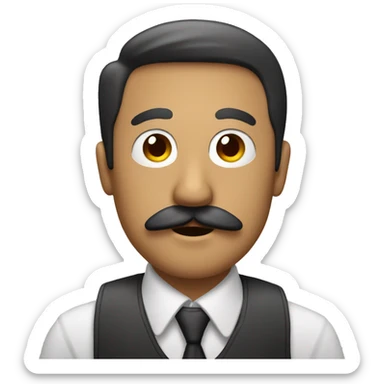 a man with a moustache taking pictures with a ca sticker