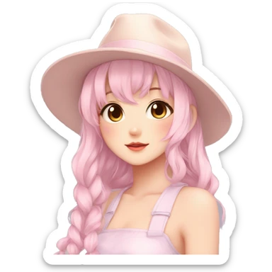 Gorgeous pastel anime girl with blushing face and hair garnitures and pretty hair and a hat aesthetic trending style sticker