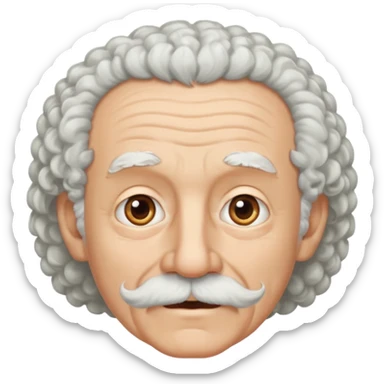 An elderly man emoji fluffy curly white hair, a narrow pointed face, and a thin straight white mustache above his mouth. sticker